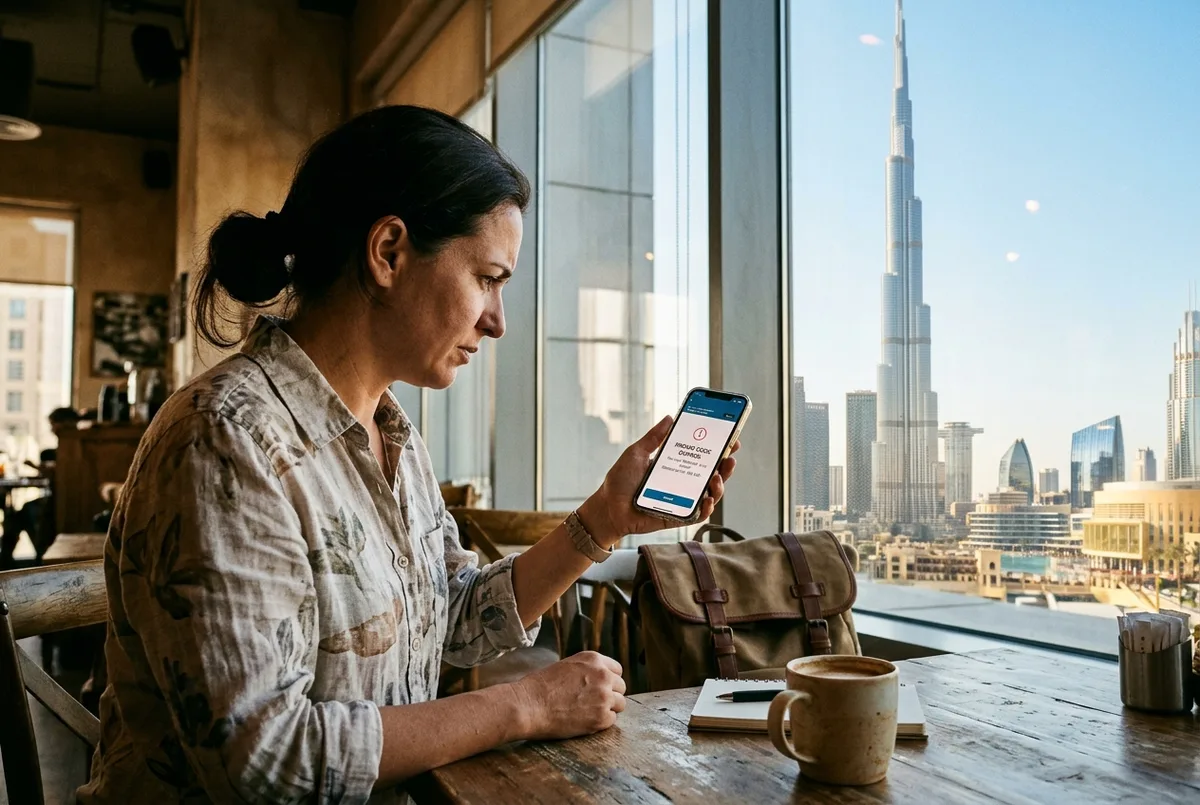 billet burj khalifa pas cher scene: un voyageur souriant consultant un calendrier de réservation sur son ordinateur portable dans une chambre d'hôtel à dubai, lumière matinale